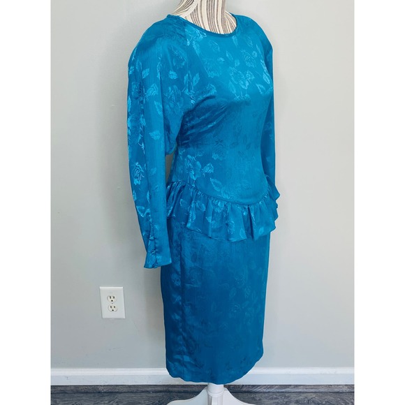 Vintage Justine Todd Floral Jacquard Peplum Sheath Dress Size 8 Cocktail Event - Picture 3 of 10